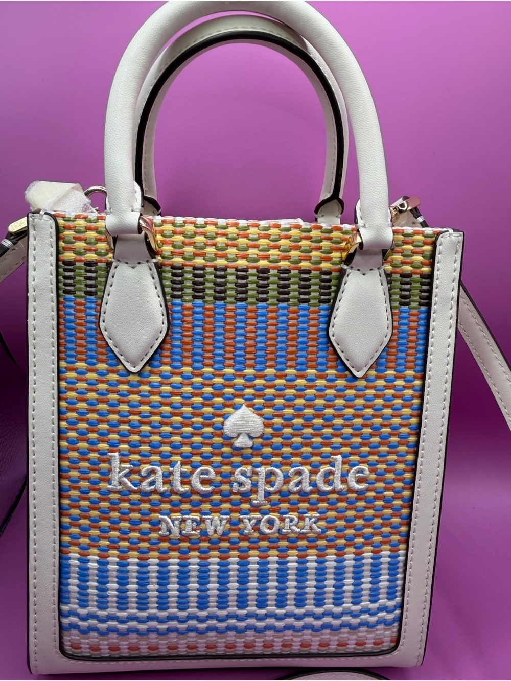 Kate Spade New York Ellie Mini Canvas Multi Straw Tote NWOT - Picture 2 of 7